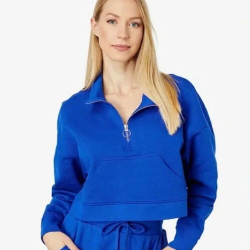 WEWOREWHAT CROPPED HALF ZIP SWEATSHIRT, NWT, SIZE: XS, BLUE